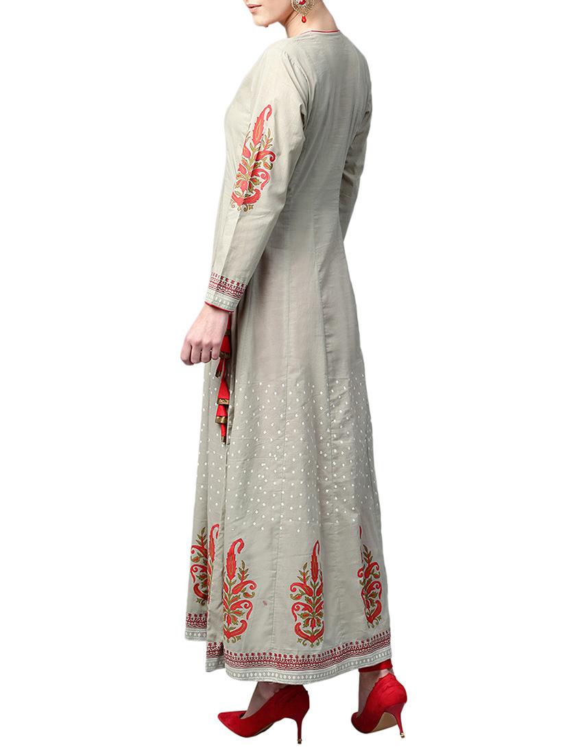grey cotton anarkali kurta - 15023877 - Zoom Image - 3