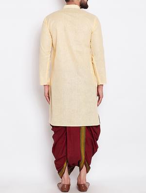 yellow linen long kurta - 15024069 - Standard Image - 3