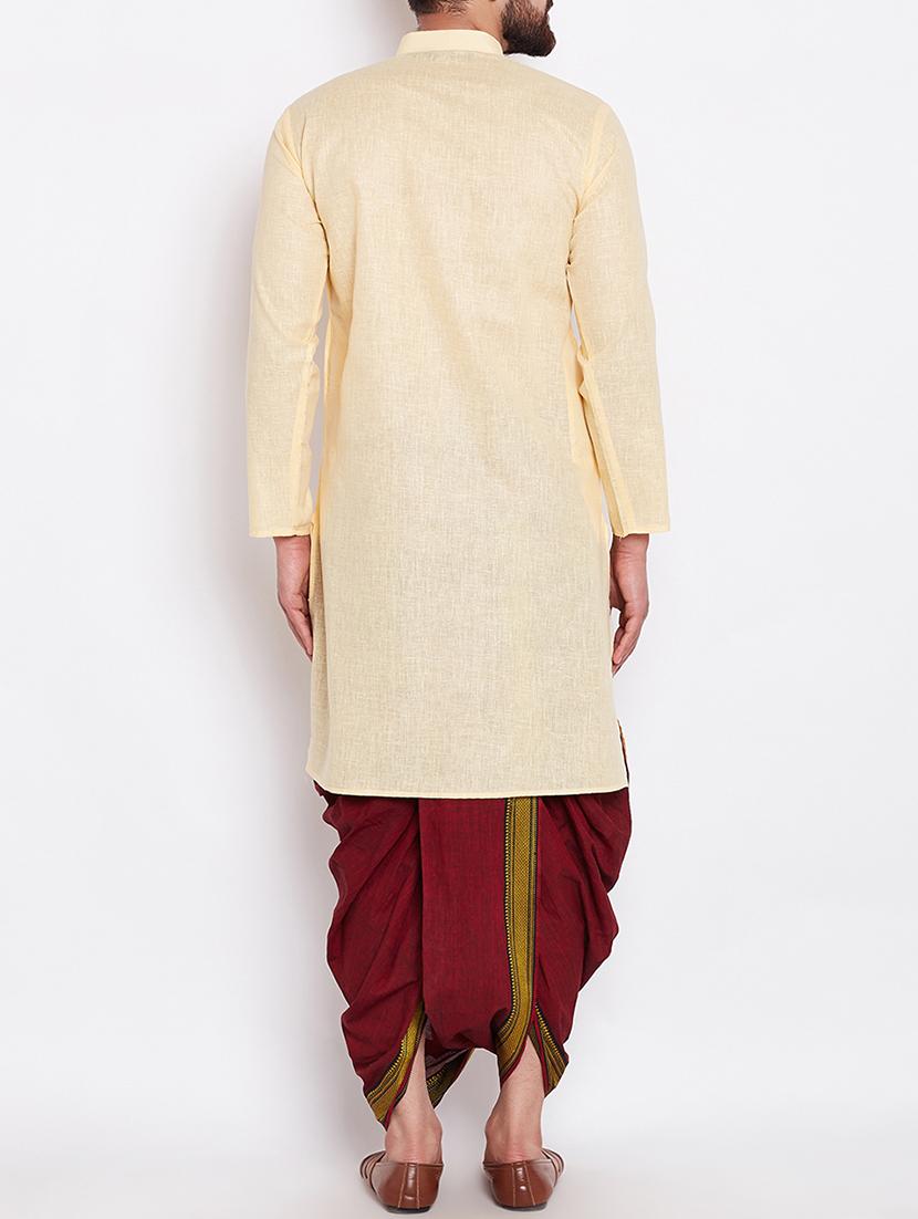 yellow linen long kurta - 15024069 - Zoom Image - 3