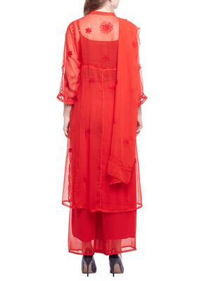 red georgette a-line kurta - 15024481 - Standard Image - 3