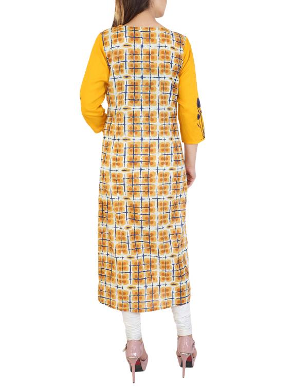 yellow cotton straight kurta - 15024484 - Zoom Image - 3
