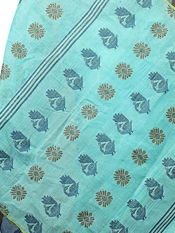 turquoise cotton tant saree - 15025025 - Zoom Image - 3