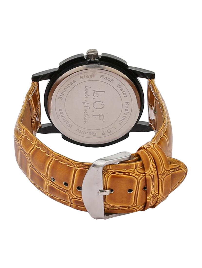 LOF Black Round Dial Leather Strap Men's Analog watch - LW1001 - 15025093 - Zoom Image - 3