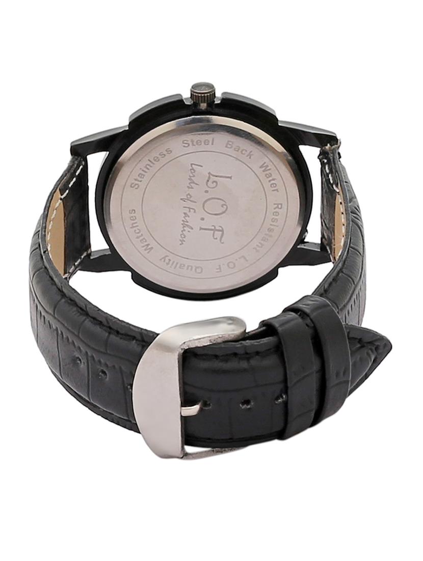 LOF Black Round Dial Leather Strap Men's Analog watch - LW1004 - 15025094 - Zoom Image - 3