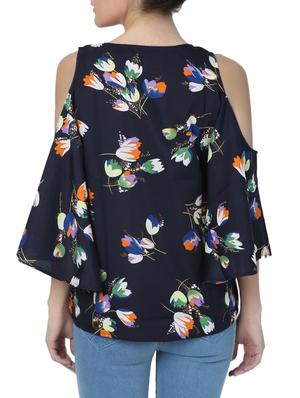 blue floral cold shoulder top - 15025158 - Standard Image - 3