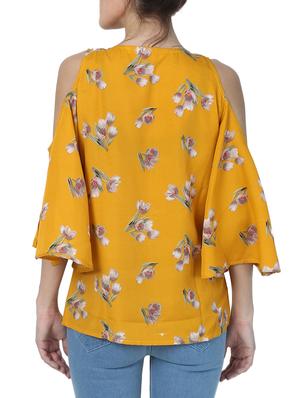 yellow floral cold shoulder top - 15025159 - Standard Image - 3