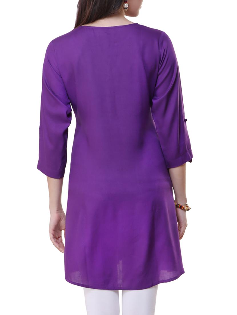 purple rayon solid kurta - 15025506 - Zoom Image - 3