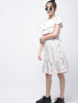 white printed pephem dress - 15025507 - Standard Image - 3