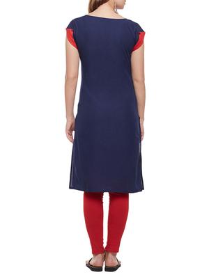 blue cotton straight kurta - 15025563 - Standard Image - 3