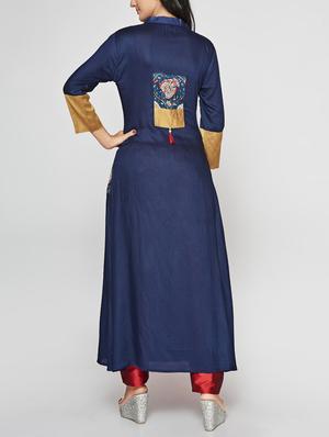 blue rayon aline kurta - 15025926 - Standard Image - 3