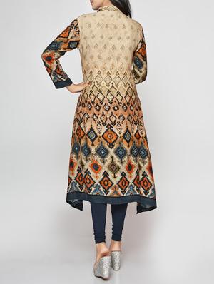 beige rayon asymmetric kurta - 15025930 - Standard Image - 3
