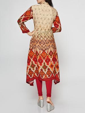 maroon rayon asymmetric kurta - 15025932 - Standard Image - 3
