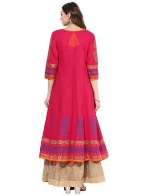 pink cotton flared kurta - 15026077 - Standard Image - 3