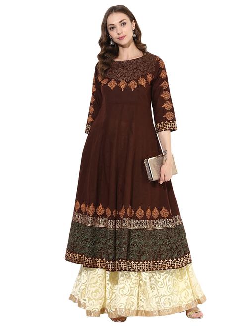 brown cotton anarkali kurta - 15026078 - Standard Image - 1