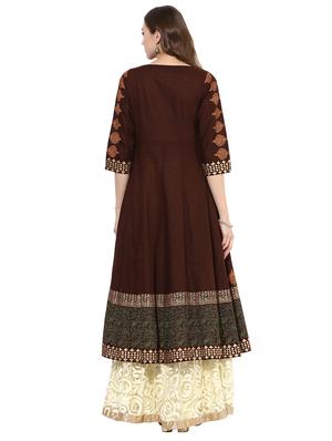 brown cotton anarkali kurta - 15026078 - Standard Image - 3