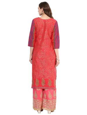 pink cotton straight kurta - 15026079 - Standard Image - 3