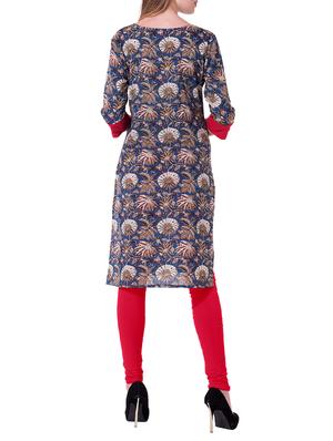 blue cotton straight kurta - 15026100 - Standard Image - 3