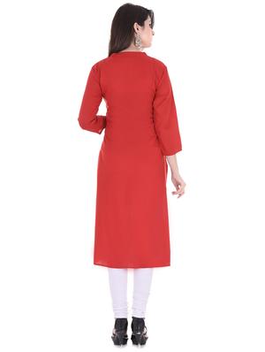 red cotton solid kurta - 15026112 - Standard Image - 3