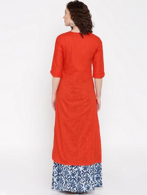 red cotton kurta - 15026284 - Standard Image - 3