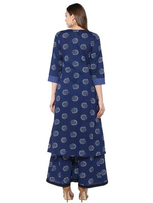 blue cotton kurta palazzo set - 15027435 - Standard Image - 3