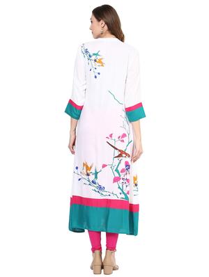 white rayon aline kurta - 15027437 - Standard Image - 3