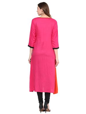 pink rayon a-line kurta - 15027448 - Standard Image - 3