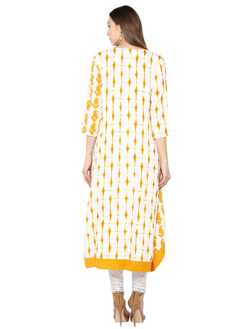 yellow rayon highlow kurta - 15027454 - Zoom Image - 3