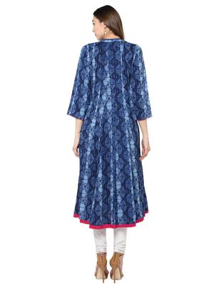 blue rayon flared kurta - 15027458 - Standard Image - 3