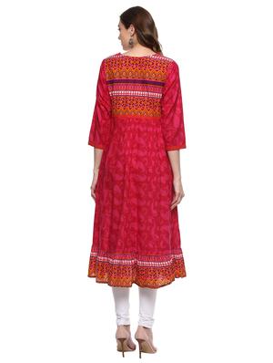 pink cotton flared kurta - 15027464 - Standard Image - 3