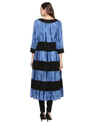 blue rayon tiered kurta - 15027472 - Standard Image - 3