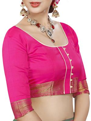 pink silk blend woven saree with blouse - 15027500 - Standard Image - 3