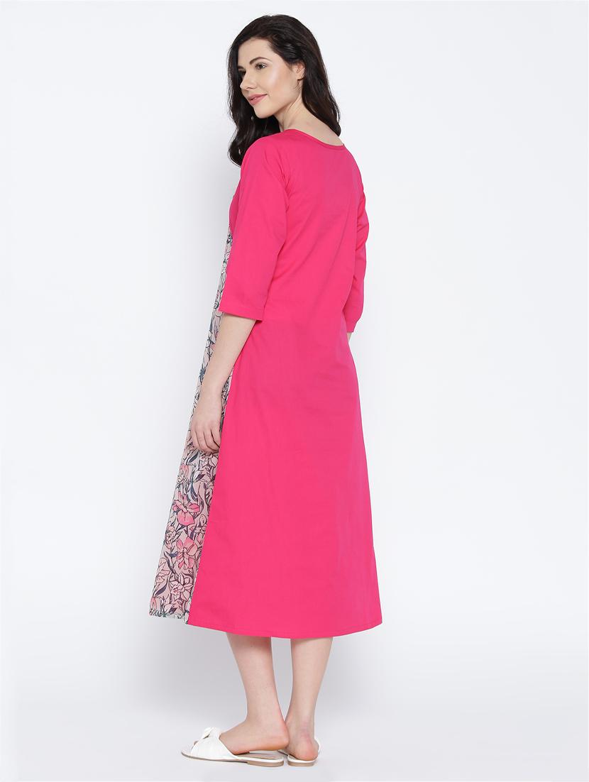 pink printed georgette a-line dress - 15027523 - Zoom Image - 3