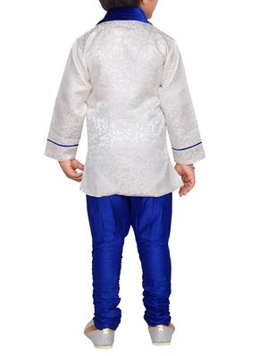 blue silk blend kurta set - 15028279 - Standard Image - 3