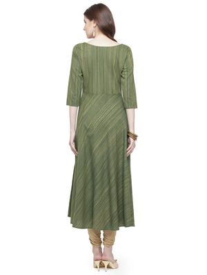green cotton high low kurta - 15029886 - Standard Image - 3