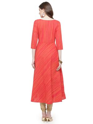 red cotton high low kurta - 15029887 - Standard Image - 3