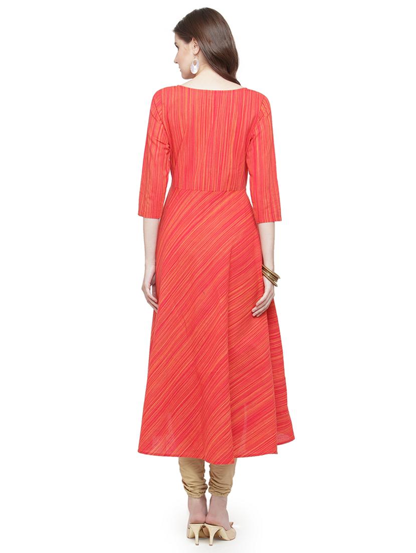 red cotton high low kurta - 15029887 - Zoom Image - 3