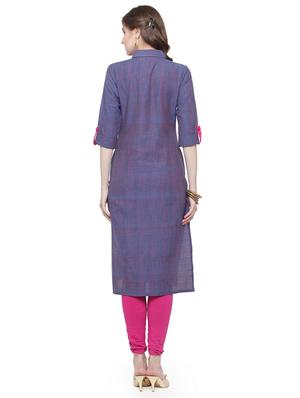 blue cotton solid kurta - 15029895 - Standard Image - 3