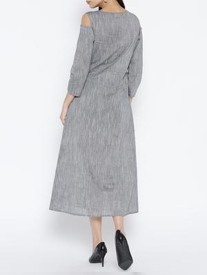 solid grey cotton a-line dress - 15030239 - Standard Image - 3