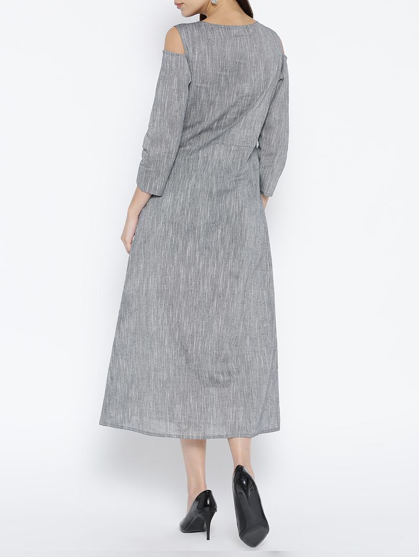 solid grey cotton a-line dress - 15030239 - Zoom Image - 3