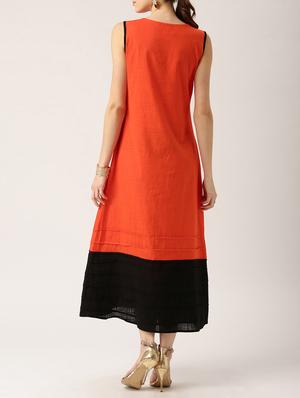 solid orange cotton maxi dress - 15030261 - Standard Image - 3