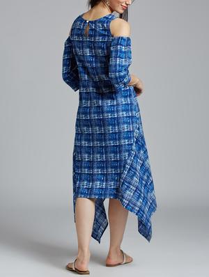 blue checkered cotton asymmetric dress - 15030263 - Standard Image - 3