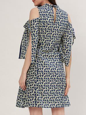 blue printed cotton a-line dress - 15030280 - Standard Image - 3