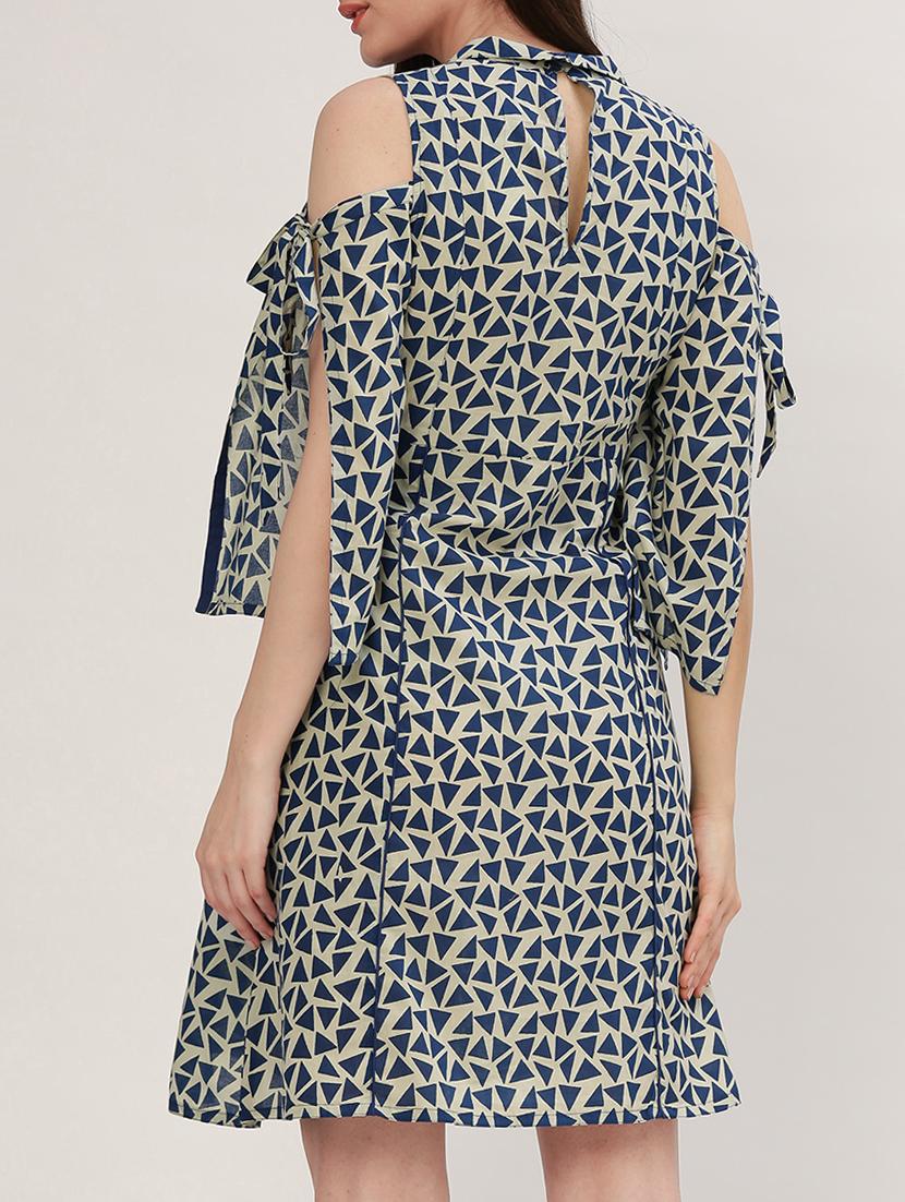 blue printed cotton a-line dress - 15030280 - Zoom Image - 3