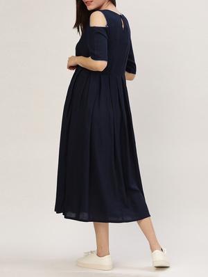 navy blue rayon fit & flare dress - 15030281 - Standard Image - 3