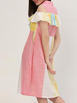 pink striped cold-shoulder dress - 15030299 - Standard Image - 3