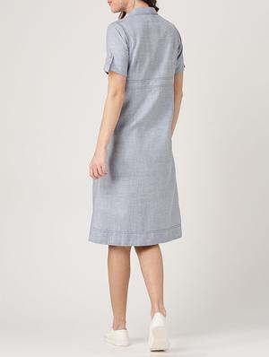 solid blue cotton a-line dress - 15030305 - Standard Image - 3
