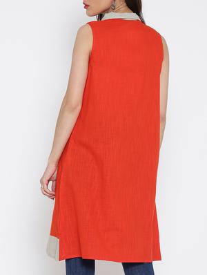 red cotton fusion kurta - 15030357 - Standard Image - 3