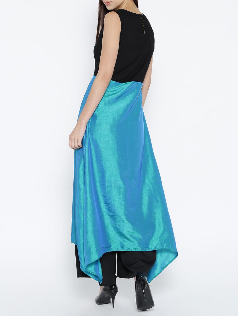 blue cotton high slit kurta - 15030366 - Zoom Image - 3