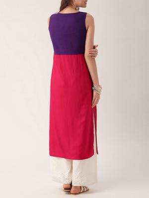 purple cotton straight kurta - 15030372 - Standard Image - 3