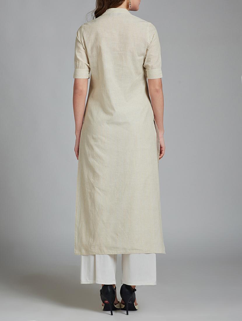 beige cotton solid kurta - 15030381 - Zoom Image - 3